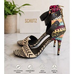 Chinese Laundry Levita Tribal Print Ankle Wrap Stiletto Sandals Multi Color 8